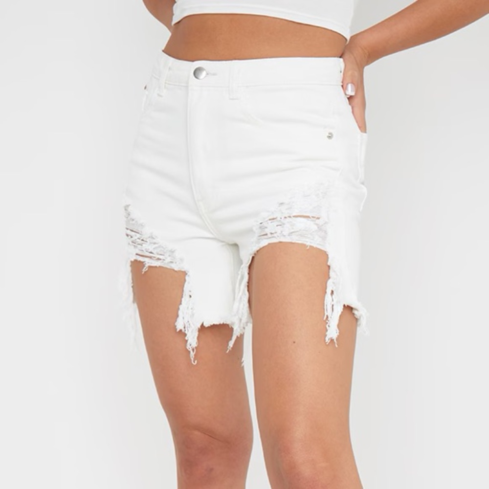 NWT PLT White Distressed Denim Shorts